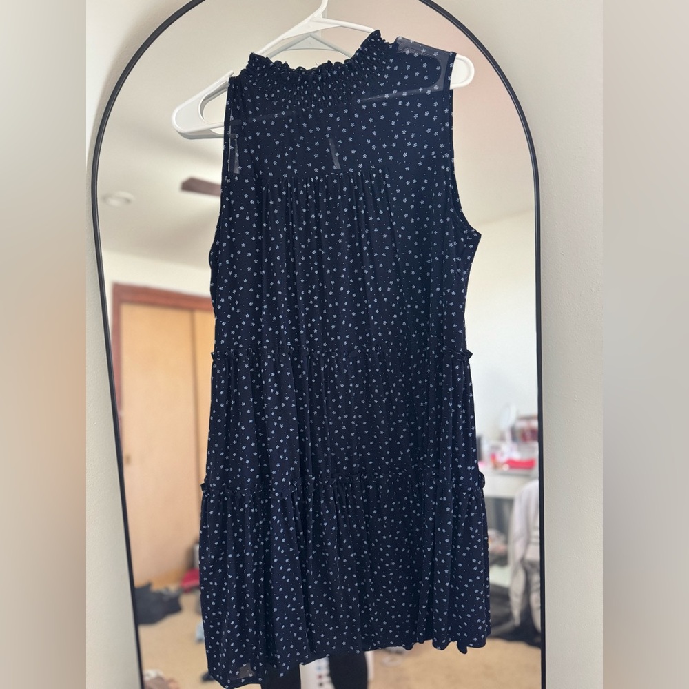 Navy Blue Sleeveless Dress with Flowers
